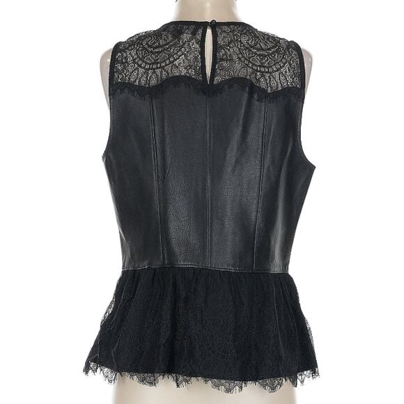 Patterson J. Kincaid Black Sleeveless Lamb Leather & Lace Peplum Top L - Picture 5 of 10